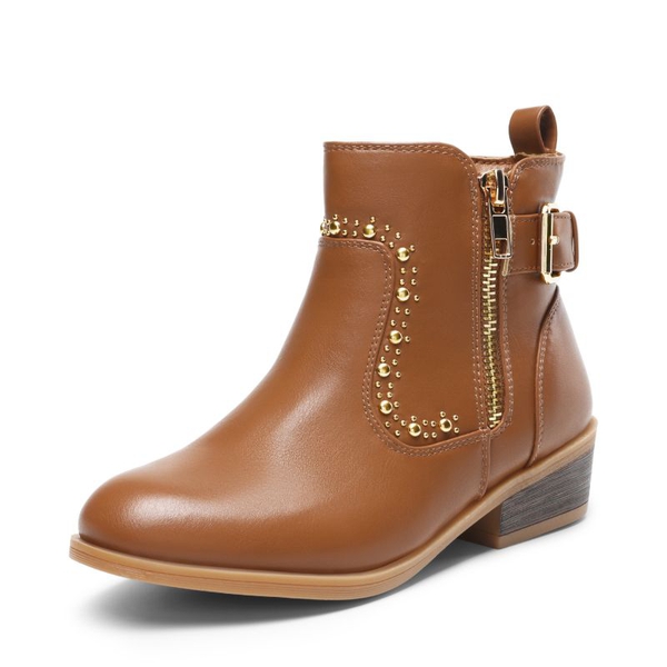 Girls Low Heel Zipper Ankle Boots - CAMEL -  0